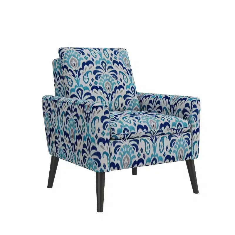 Handy Living Allyson Mid-Century Modern Small Space Armchair Damask Pattern Cobalt Blue/Gray
