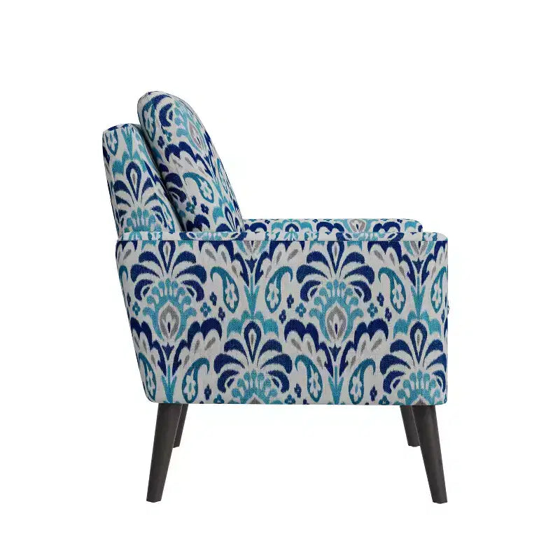 Handy Living Allyson Mid-Century Modern Small Space Armchair Damask Pattern Cobalt Blue/Gray