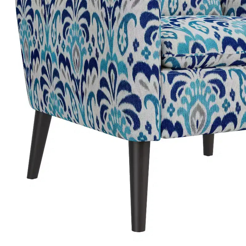 Handy Living Allyson Mid-Century Modern Small Space Armchair Damask Pattern Cobalt Blue/Gray