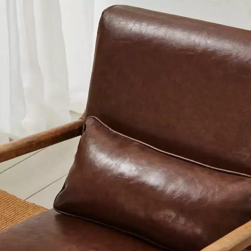 Mid-Century Modern Leatherette Arm Accent Chair Walnut Rubberwood Frame Coffee - Glitzhome: Low-Profile, PU Upholstery