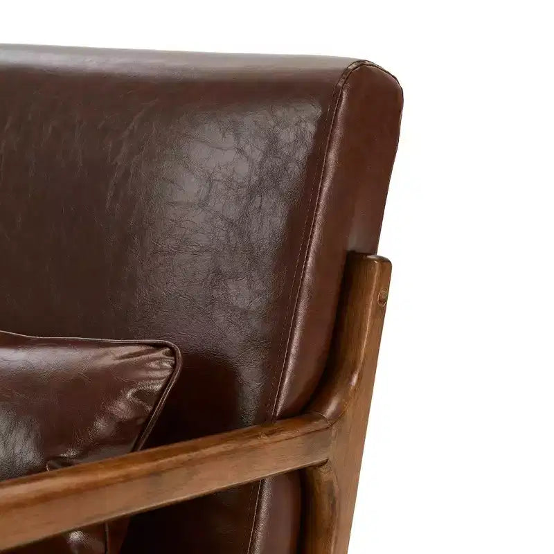 Mid-Century Modern Leatherette Arm Accent Chair Walnut Rubberwood Frame Coffee - Glitzhome: Low-Profile, PU Upholstery