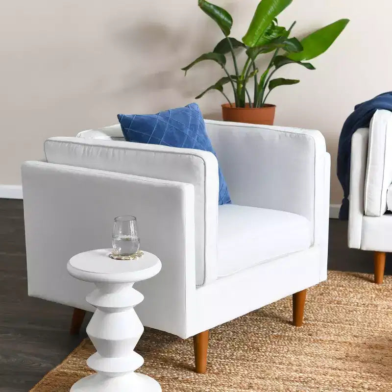Storied Home Atley Modern Upholstered High Sided Arm Chair Coastal White: Elegant Polyester, Steel Frame