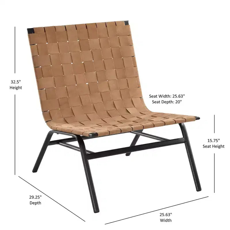 Comfort Pointe Cavett Woven Leather Accent Chair Brown: Genuine Leather, Metal Frame, Mid-Century Modern