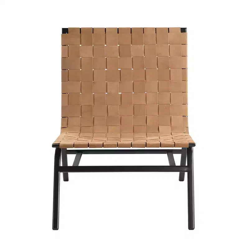 Comfort Pointe Cavett Woven Leather Accent Chair Brown: Genuine Leather, Metal Frame, Mid-Century Modern