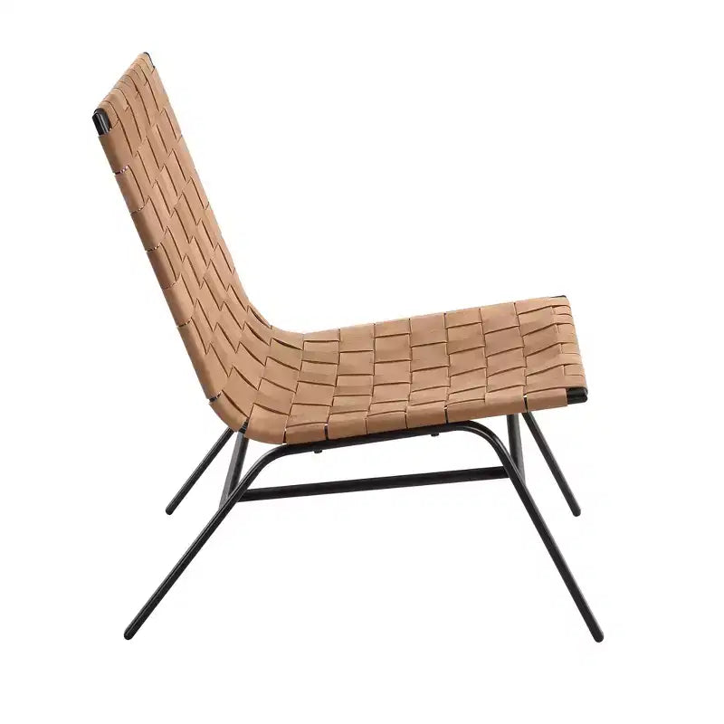 Comfort Pointe Cavett Woven Leather Accent Chair Brown: Genuine Leather, Metal Frame, Mid-Century Modern