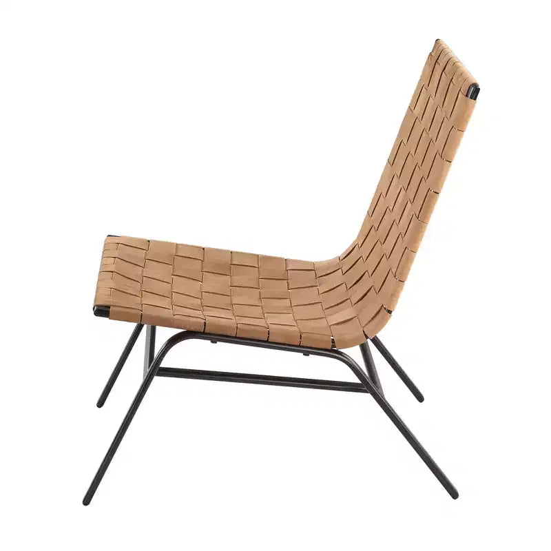 Comfort Pointe Cavett Woven Leather Accent Chair Brown: Genuine Leather, Metal Frame, Mid-Century Modern