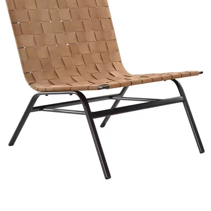 Comfort Pointe Cavett Woven Leather Accent Chair Brown: Genuine Leather, Metal Frame, Mid-Century Modern