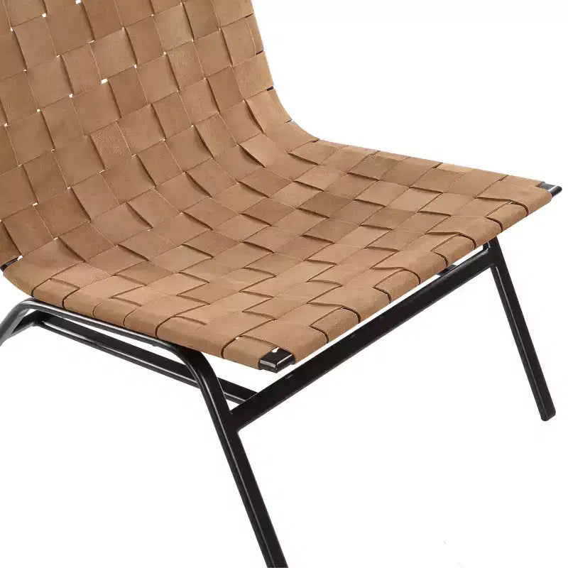 Comfort Pointe Cavett Woven Leather Accent Chair Brown: Genuine Leather, Metal Frame, Mid-Century Modern