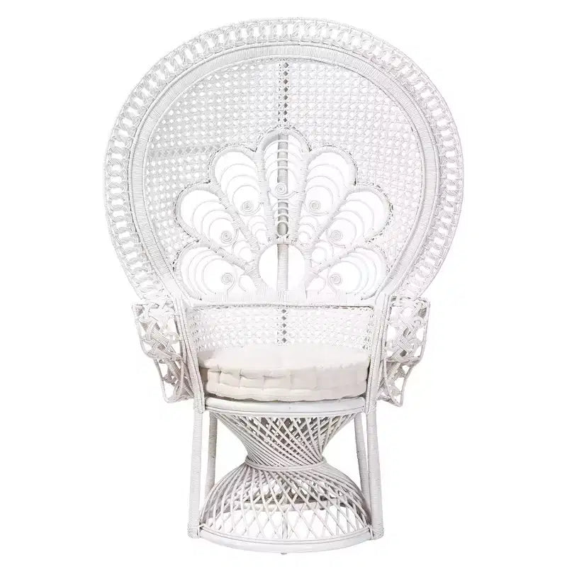 bali & pari Ediva Natural Rattan Peacock Accent Chair White: Upholstered Polyester, No Assembly Required