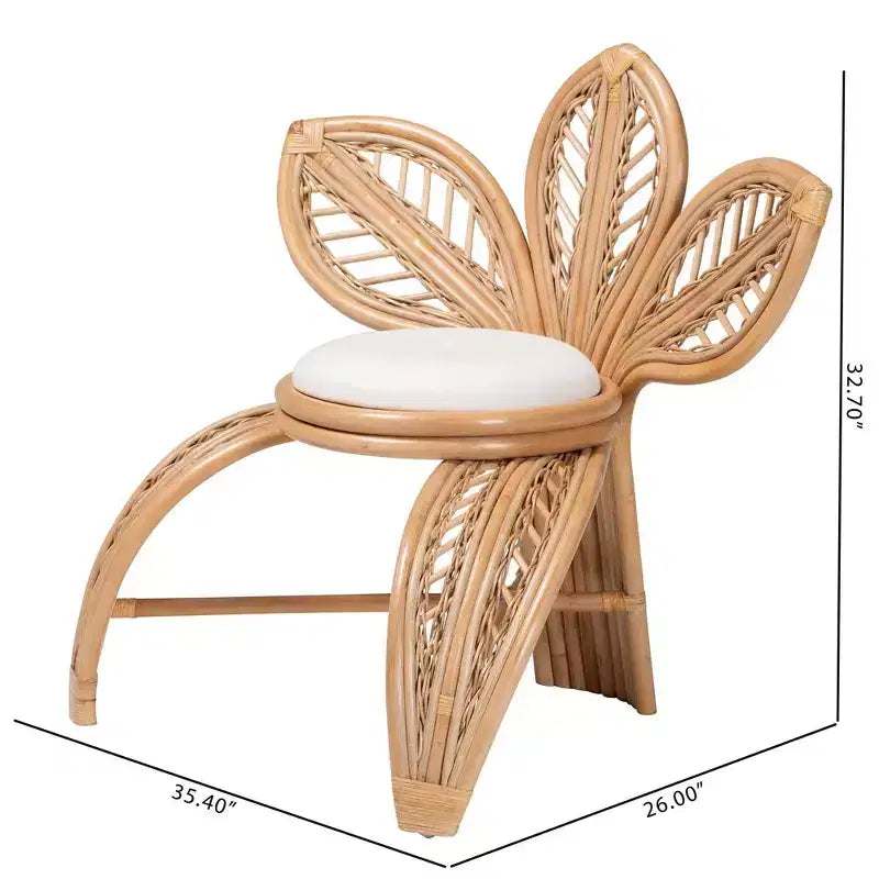 bali & pari Fauteuil d'appoint en rotin naturel Gresham Blanc/Marron naturel : Fait main, Rembourré de mousse, Aucun assemblage requis