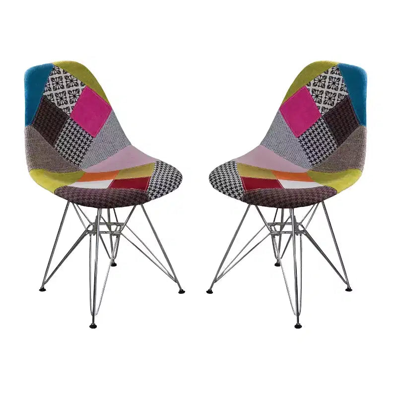 Set of 2 Wilmette Patchwork Fabric Chair Black/Pink/Green - Christopher Knight Home: Upholstered Accent, Metal Legs