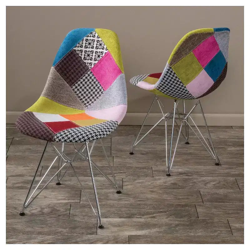 Set of 2 Wilmette Patchwork Fabric Chair Black/Pink/Green - Christopher Knight Home: Upholstered Accent, Metal Legs