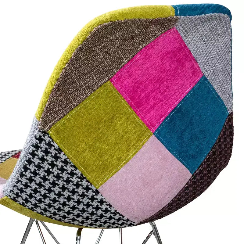 Set of 2 Wilmette Patchwork Fabric Chair Black/Pink/Green - Christopher Knight Home: Upholstered Accent, Metal Legs