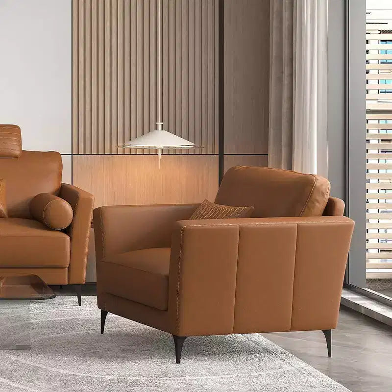40" Tussio Accent Chair Saddle Tan Leather - Acme Furniture: Italian-Made, Bolster Cushions, Metal Legs, No Assembly Required
