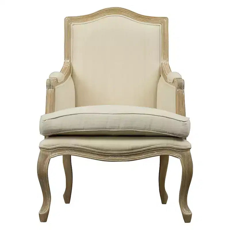 Upholstered Chair Buff Beige - Baxton Studio: Traditional French Accent, Mindi-Wood Frame, Linen Foam Cushion, No Assembly Required