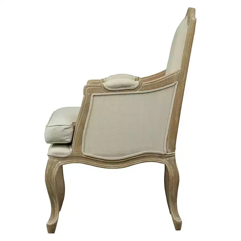 Upholstered Chair Buff Beige - Baxton Studio: Traditional French Accent, Mindi-Wood Frame, Linen Foam Cushion, No Assembly Required