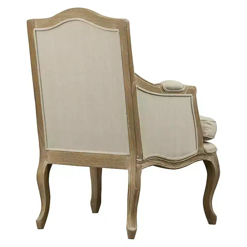 Upholstered Chair Buff Beige - Baxton Studio: Traditional French Accent, Mindi-Wood Frame, Linen Foam Cushion, No Assembly Required