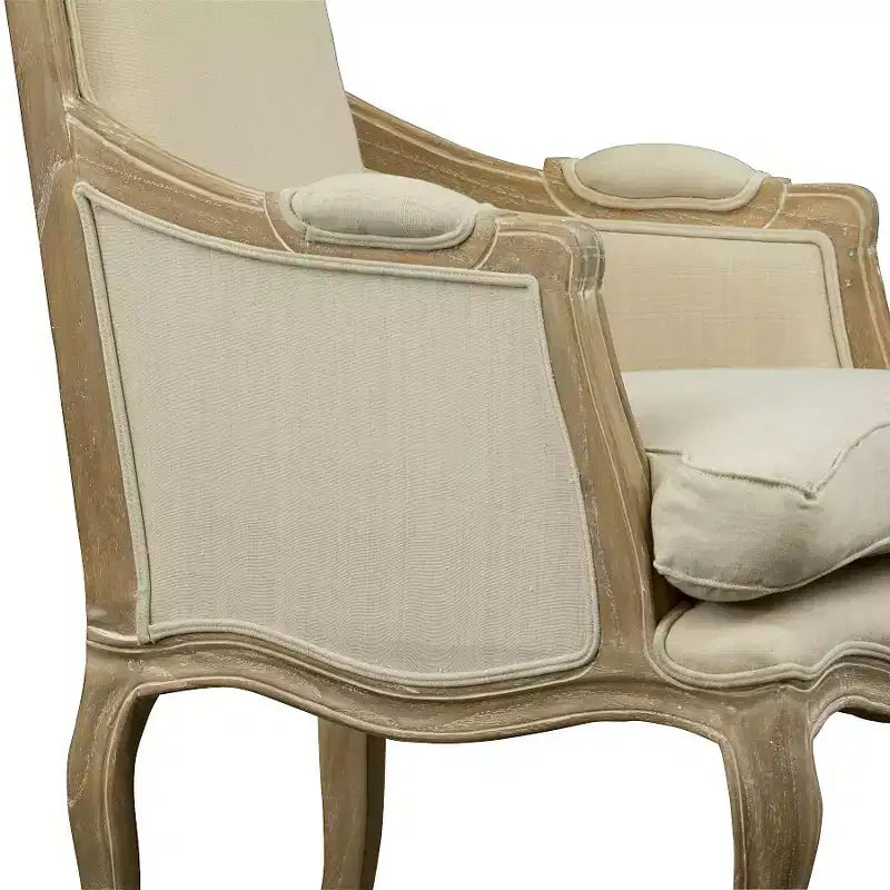 Upholstered Chair Buff Beige - Baxton Studio: Traditional French Accent, Mindi-Wood Frame, Linen Foam Cushion, No Assembly Required