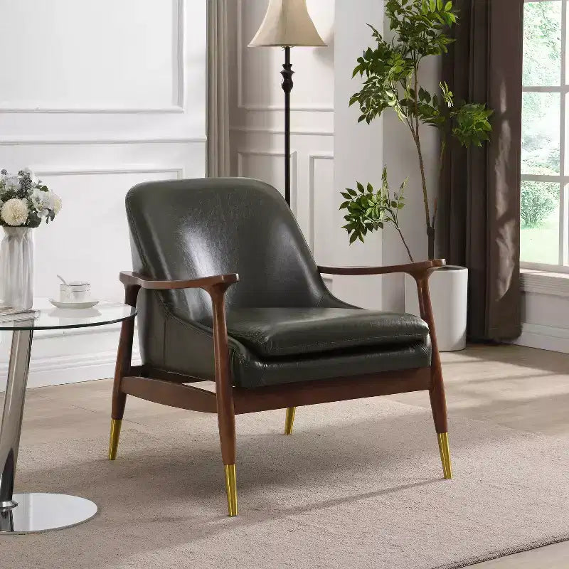Christopher Knight Home Bella Modern Faux Leather and Wood Accent Chair Wasabi Green