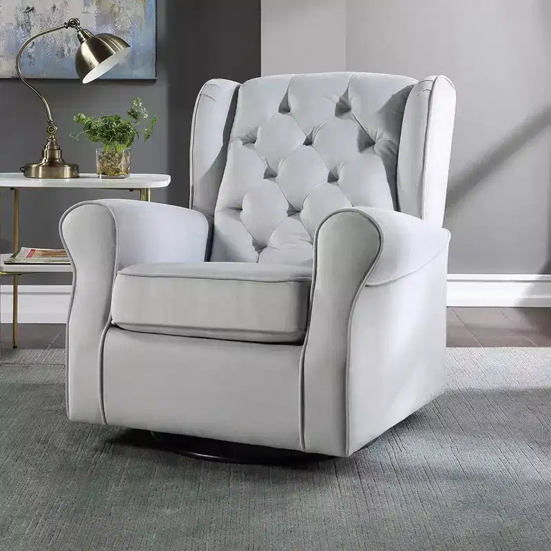 Zeger 35" Accent Chairs Gray Fabric - Acme Furniture: Swivel, Cotton, Wood & Metal Frame