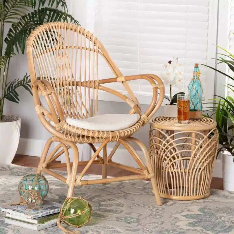 Jayden Fabric Upholstered and Rattan Accent Chair White/Natural - bali & pari
