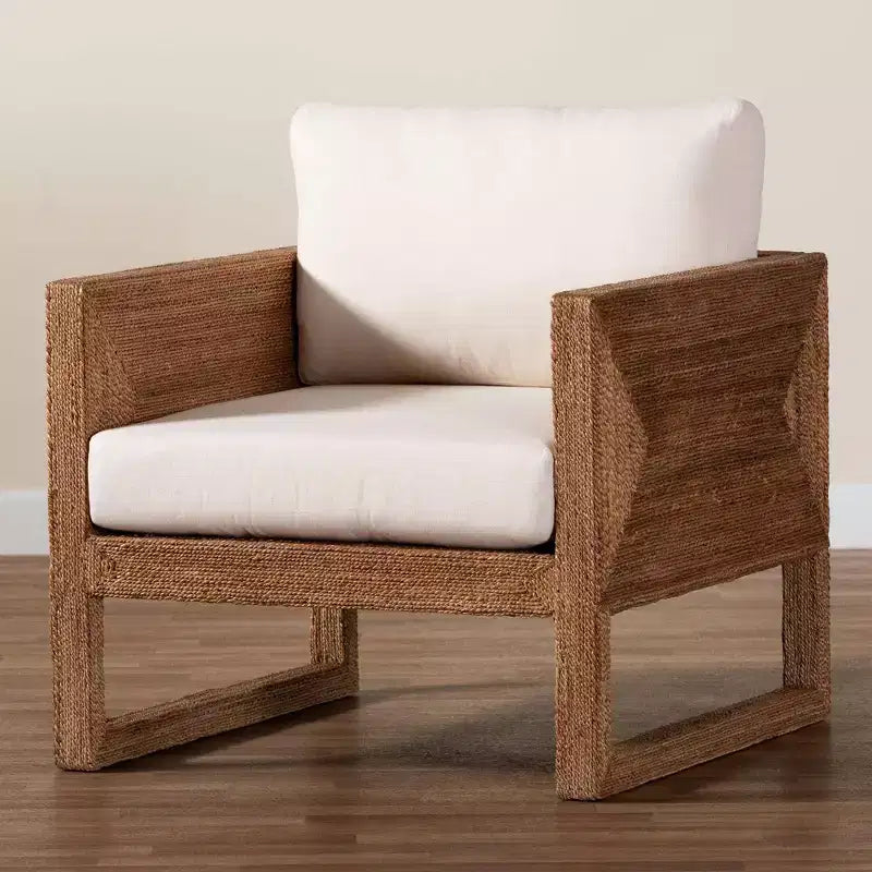 bali & pari Helina Seagrass and Acacia Wood Arm Chair Bleached Light Brown