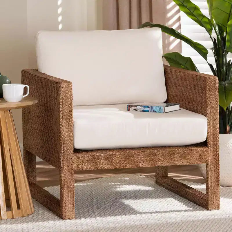 bali & pari Helina Seagrass and Acacia Wood Arm Chair Bleached Light Brown