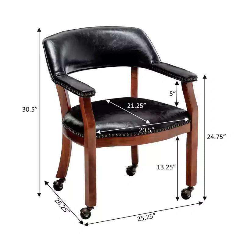 Fauteuil Dillon avec roulettes en cuir végétalien noir Breighton Home Take a Seat