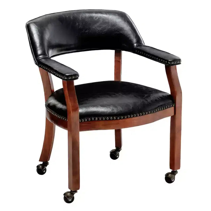 Fauteuil Dillon avec roulettes en cuir végétalien noir Breighton Home Take a Seat