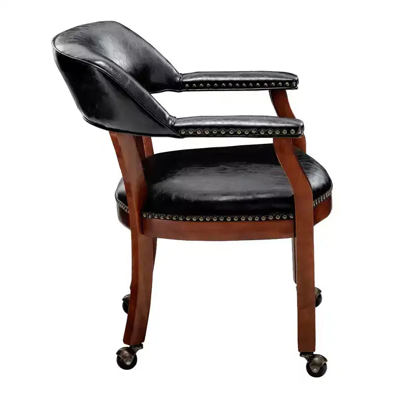 Fauteuil Dillon avec roulettes en cuir végétalien noir Breighton Home Take a Seat