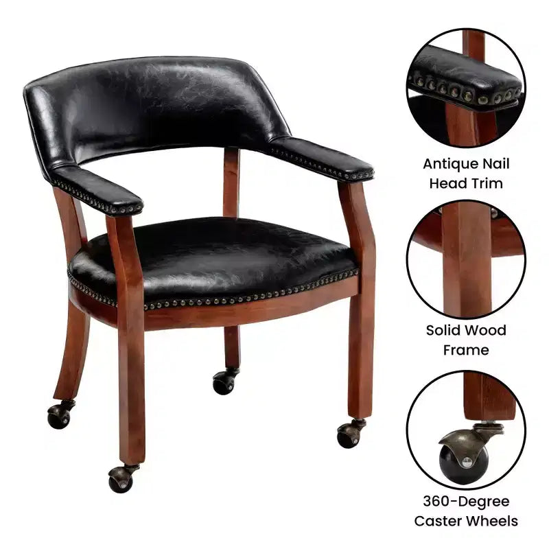 Fauteuil Dillon avec roulettes en cuir végétalien noir Breighton Home Take a Seat