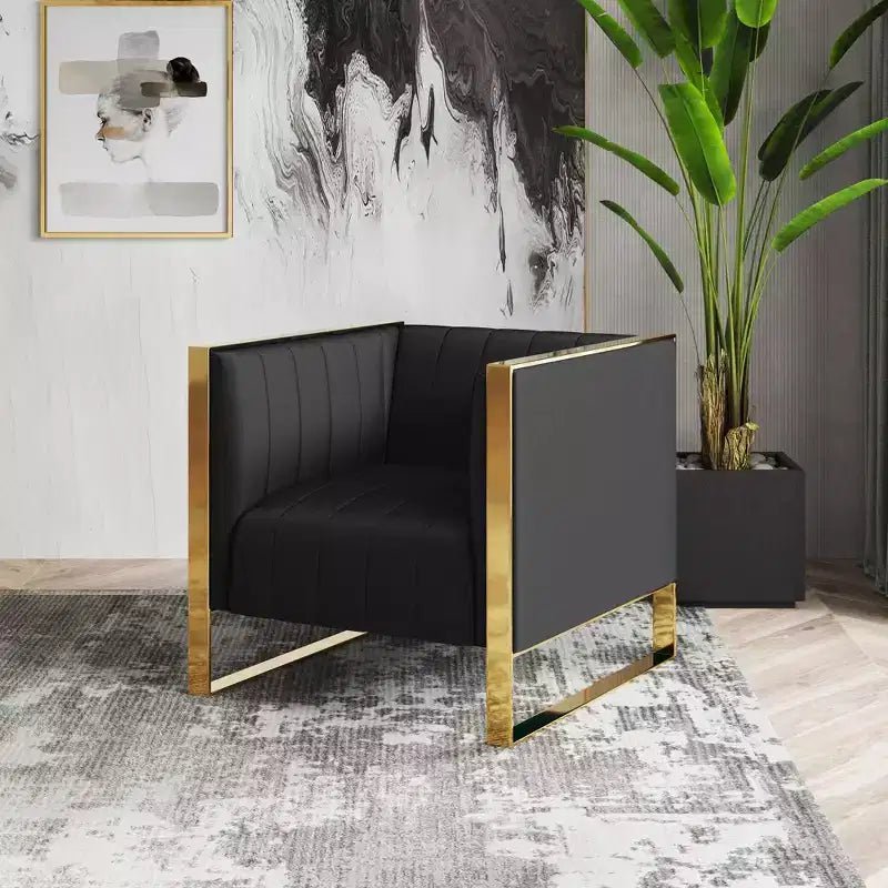 Set of 2 Trillium Velvet Accent Chairs Black - Manhattan Comfort: Gold Finish, No Assembly Required