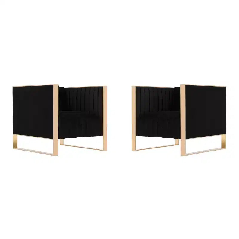 Lot de 2 fauteuils d'appoint en velours Trillium noir – Manhattan Comfort : Finition dorée, aucun assemblage requis