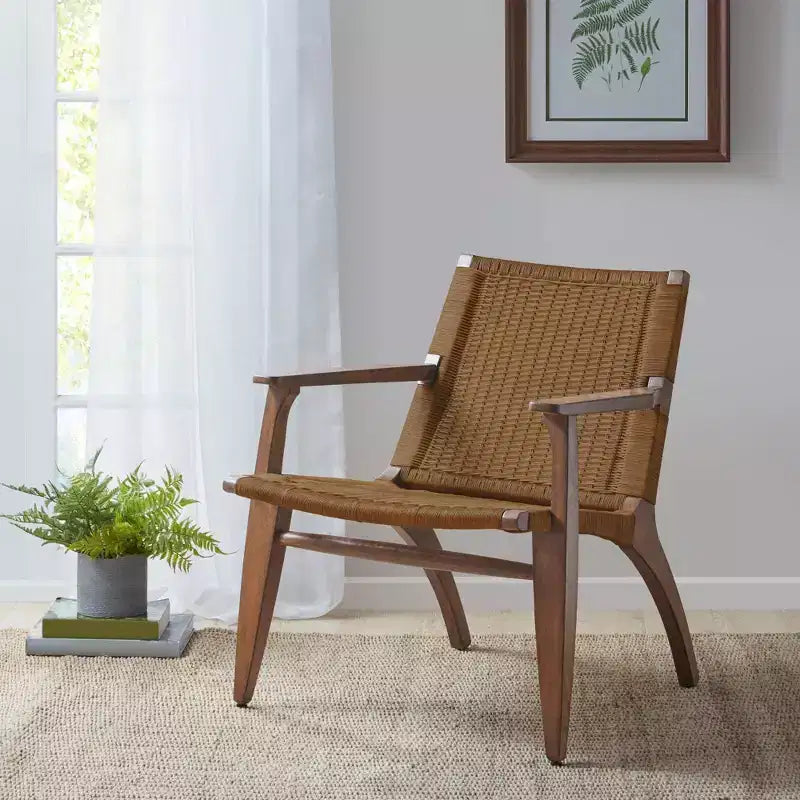 Daire Accent Chair Natural: Rattan Back, Mahogany Frame, Microfiber Seat - Madison Park