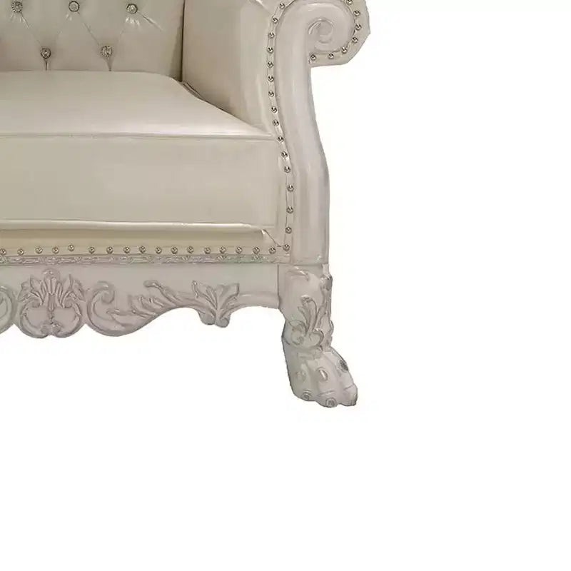 Fauteuil d'appoint Dresden de 44,8 po en cuir synthétique/finition blanc cassé - Acme Furniture : Aucun assemblage requis, dossier touffeté