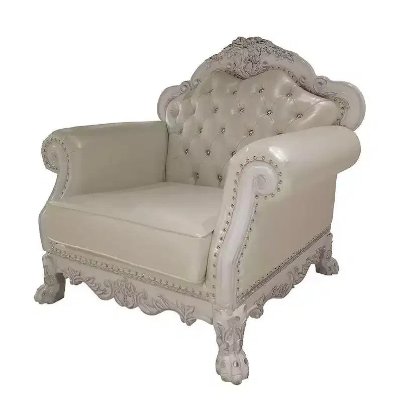 Fauteuil d'appoint Dresden de 44,8 po en cuir synthétique/finition blanc cassé - Acme Furniture : Aucun assemblage requis, dossier touffeté