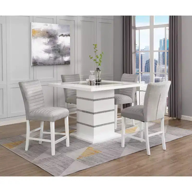 Acme Furniture 19" Elizaveta Accent Chair: Gray Velvet, White High Gloss, Faux Diamond Inlay