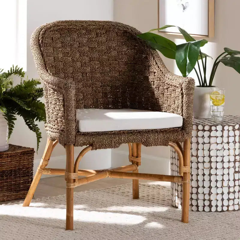 Fauteuil en jonc de mer et rotin bali & pari Luis, jonc de mer naturel/naturel