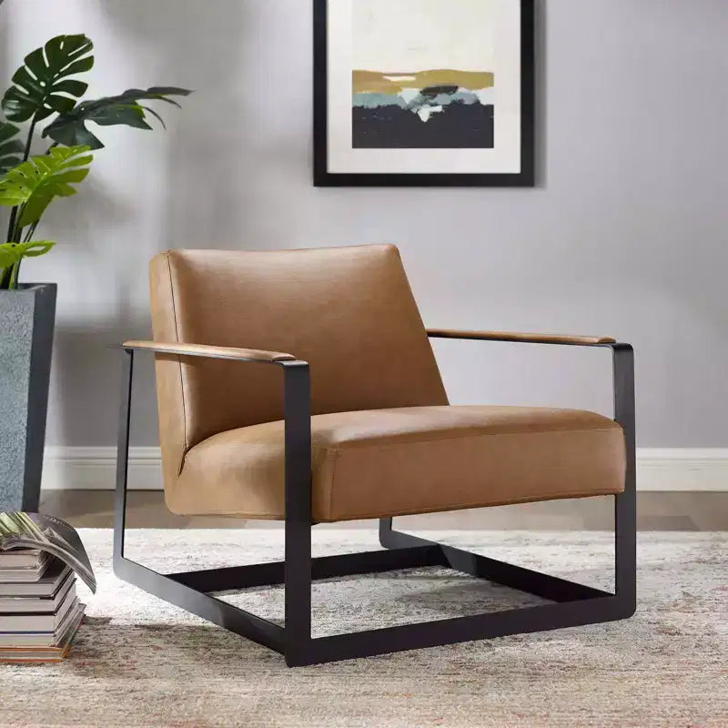 Seg Upholstered Vinyl Accent Chair Tan - Modway: Modern Faux Leather, Stainless Steel Legs, Office & Guest Room Decor