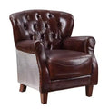 30" Brancaster Accent Chair Vintage Brown/Aluminum - Acme Furniture: Leather Upholstery, Tufted, No Assembly Required