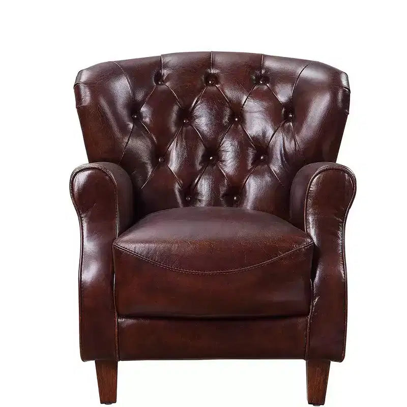 30" Brancaster Accent Chair Vintage Brown/Aluminum - Acme Furniture: Leather Upholstery, Tufted, No Assembly Required