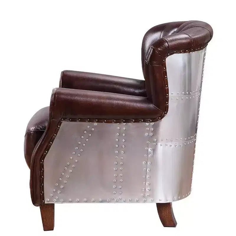 30" Brancaster Accent Chair Vintage Brown/Aluminum - Acme Furniture: Leather Upholstery, Tufted, No Assembly Required