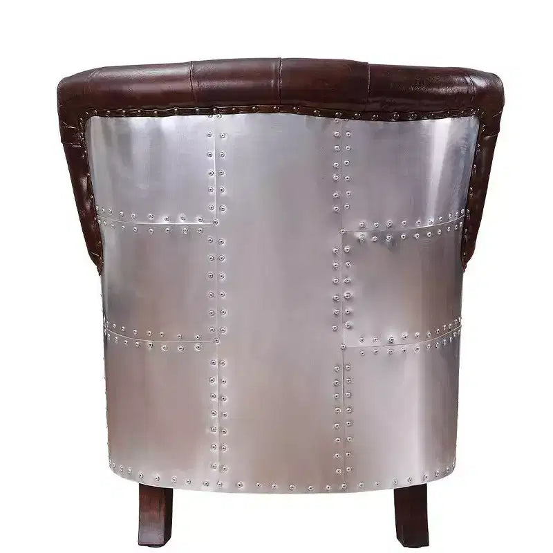 30" Brancaster Accent Chair Vintage Brown/Aluminum - Acme Furniture: Leather Upholstery, Tufted, No Assembly Required