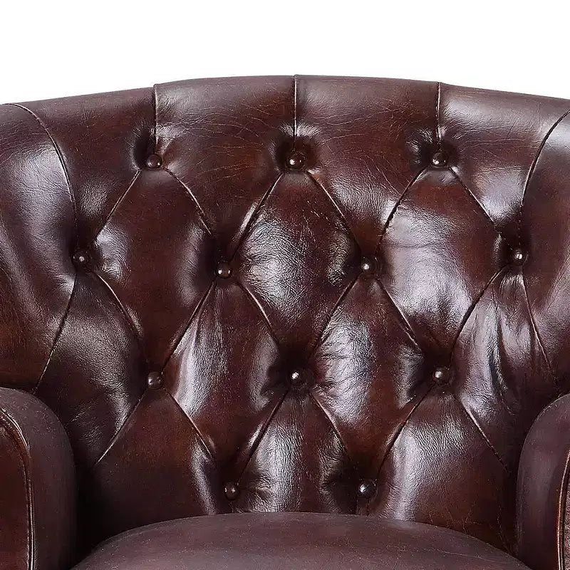 30" Brancaster Accent Chair Vintage Brown/Aluminum - Acme Furniture: Leather Upholstery, Tufted, No Assembly Required