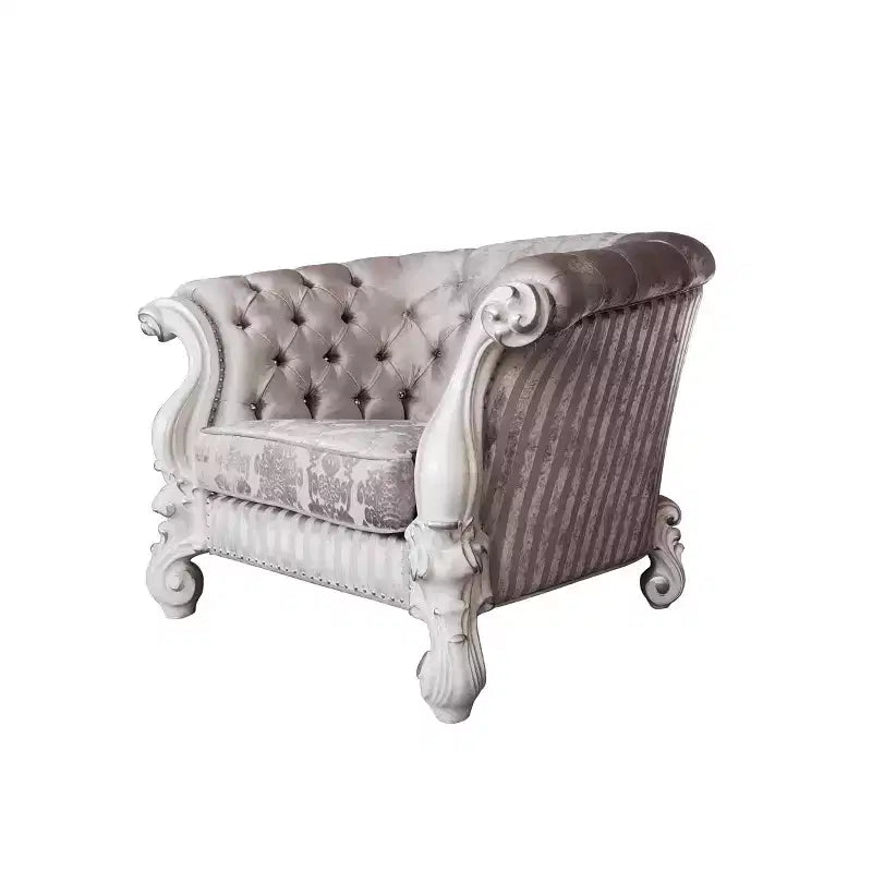 Fauteuil d'appoint Versailles 52" Tissu ivoire/Finition blanc cassé - Acme Furniture : Design croissant traditionnel, aucun assemblage requis