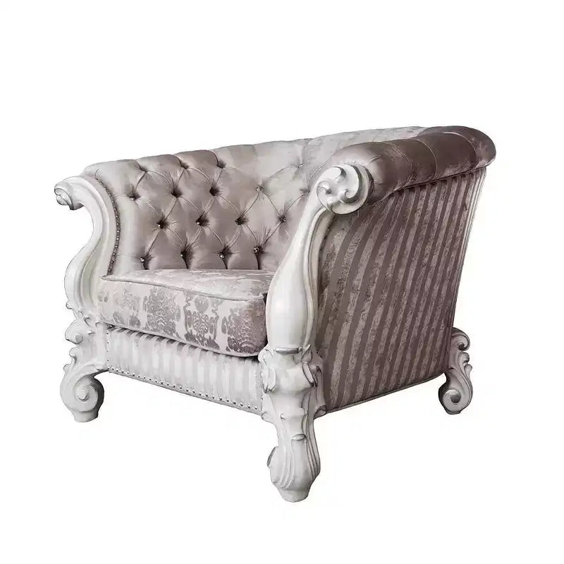 Fauteuil d'appoint Versailles 52" Tissu ivoire/Finition blanc cassé - Acme Furniture : Design croissant traditionnel, aucun assemblage requis
