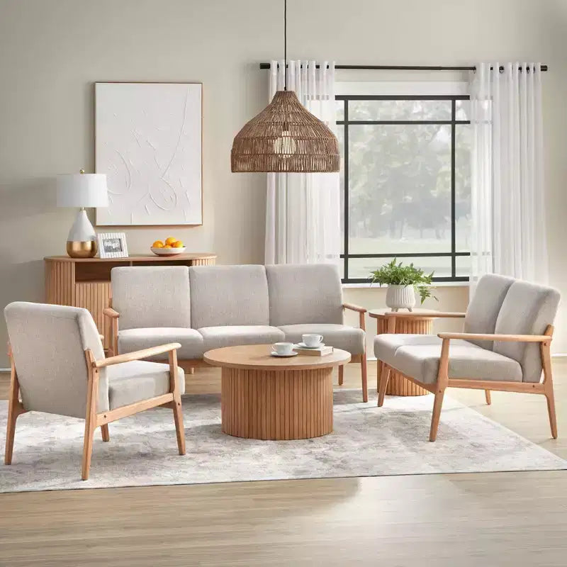 Lifestorey Beaumont, fauteuil d'appoint rembourré, cadre en bois massif, naturel/beige