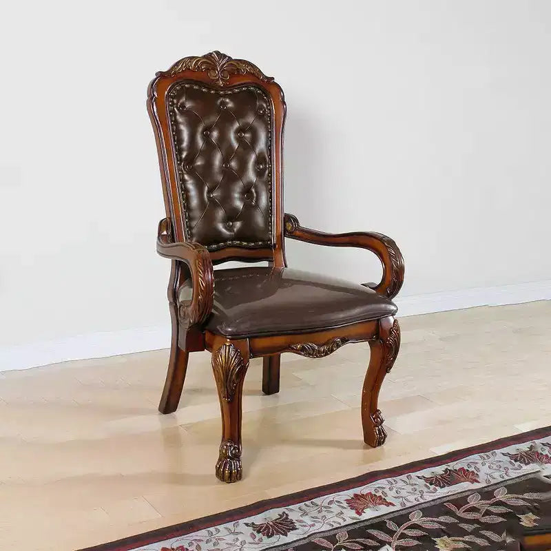 Acme Furniture 21" Dresden Accent Chair PU Cherry Oak: Leather Upholstery, Wood Frame, No Assembly Required