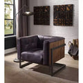 31" Sagat Accent Chair Antique Black Top Grain Leather/Rustic Oak - Acme Furniture: No Assembly, Metal Frame, Spot Clean