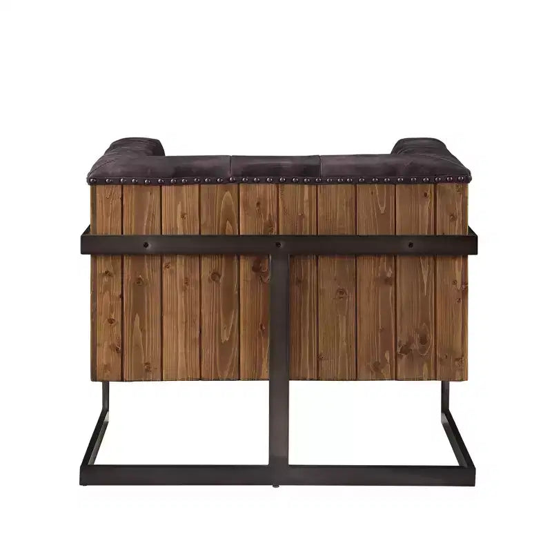 31" Sagat Accent Chair Antique Black Top Grain Leather/Rustic Oak - Acme Furniture: No Assembly, Metal Frame, Spot Clean